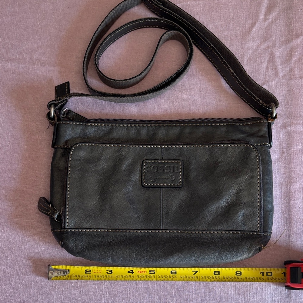 Fossil Dark Gray Leather Shoulder Bag
